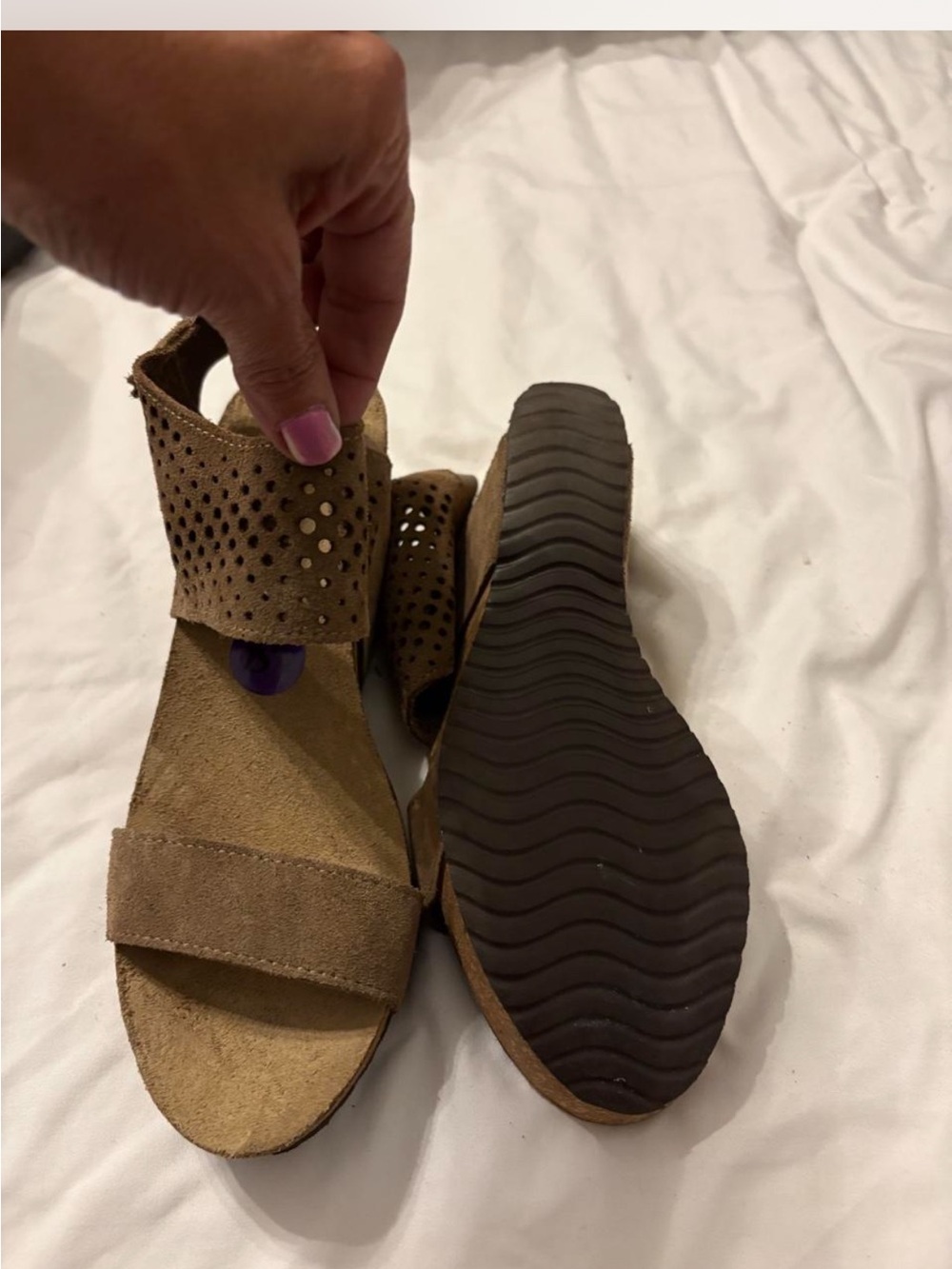 Women's Suede Tan Wedge Sandals